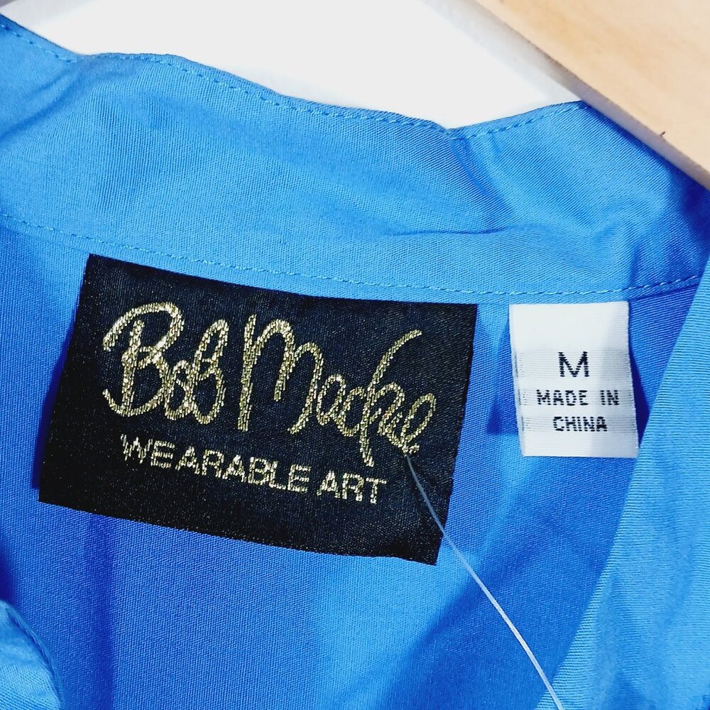 Bob Mackie NWT, Size Med., Blue, Button Down Shirt W/ Sequins & Mandarin Collar - Picture 2 of 16